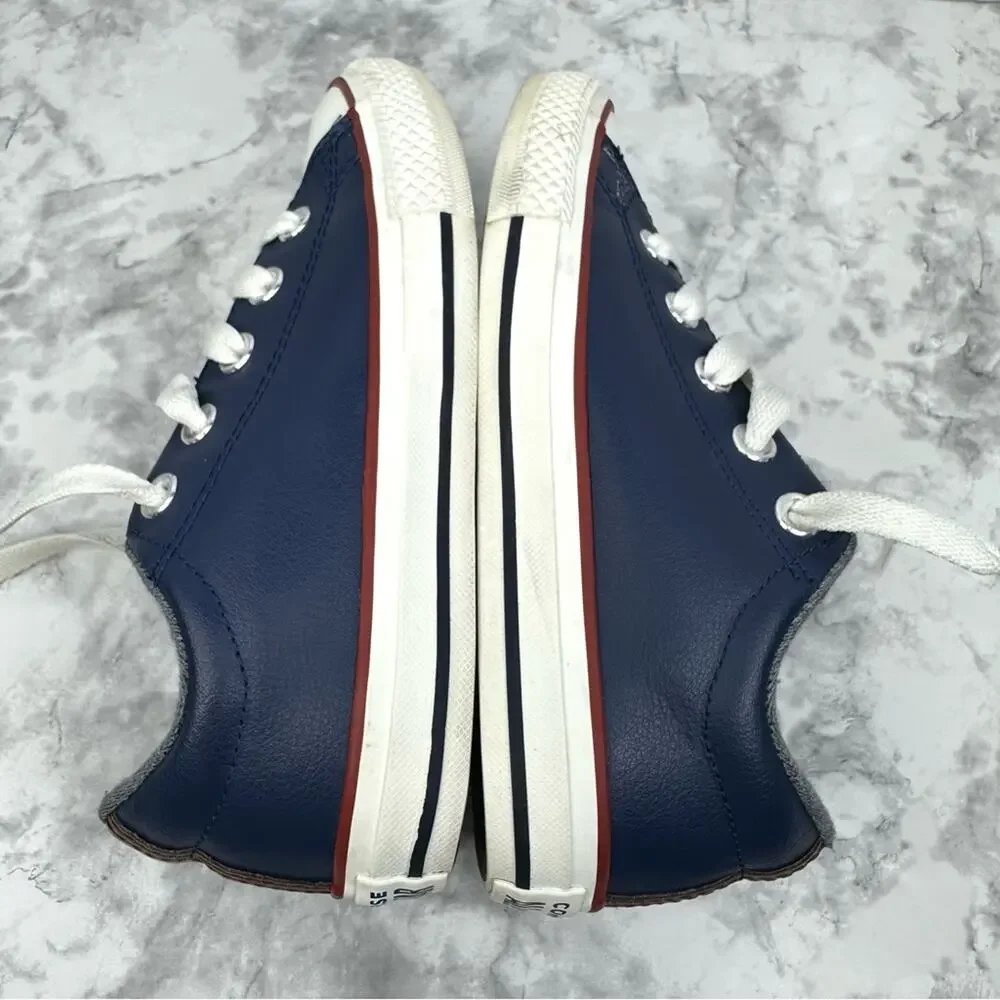 CONVERSE All Star Chuck Taylors, Navy Blue Leather Youth Sneaker Size 1